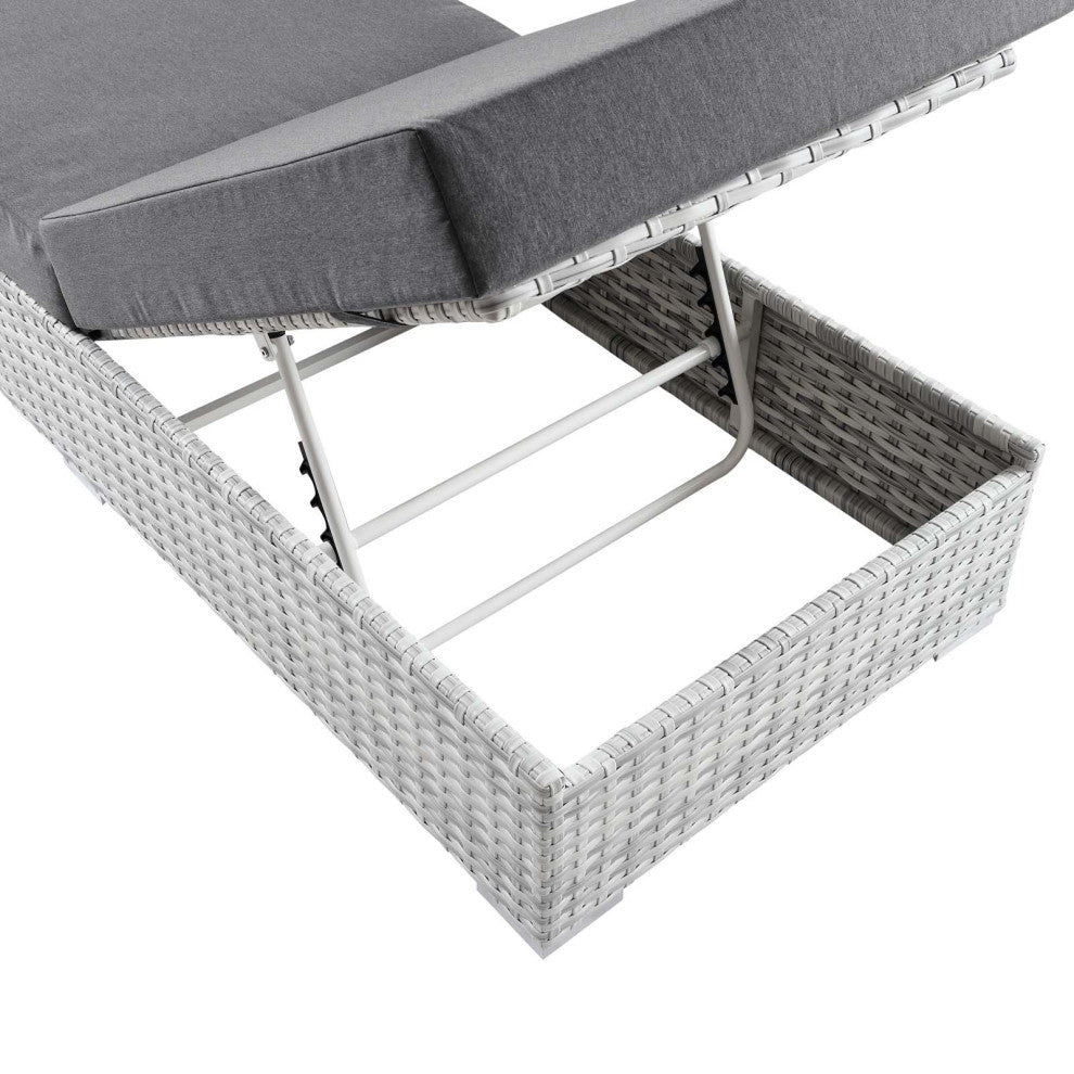 Lounge Chair Chaise, Rattan, Wicker, Gray, Modern, Outdoor Patio Bistro