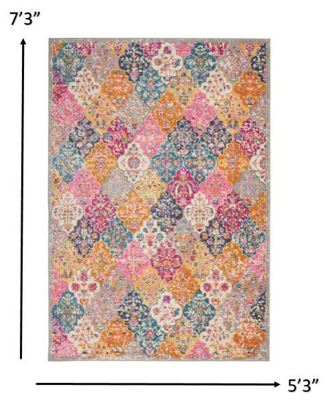 5' X 7' Pink And Gray Geometric Dhurrie Area Rug