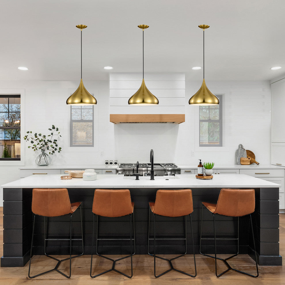 1-Light 12 in. Gold Single Pendant With Teardrop Metal Shade