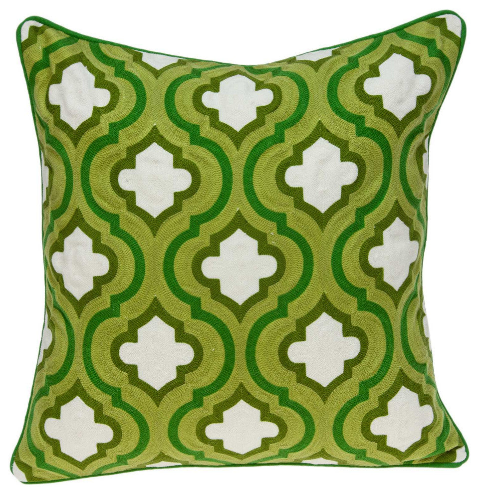 HomeRoots 20" x 0.5" x 20" Transitional Green and White Accent Pillow Cover