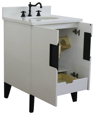 25" Single Sink Vanity, White Finish With Engineered Stone Top And Oval Sink
