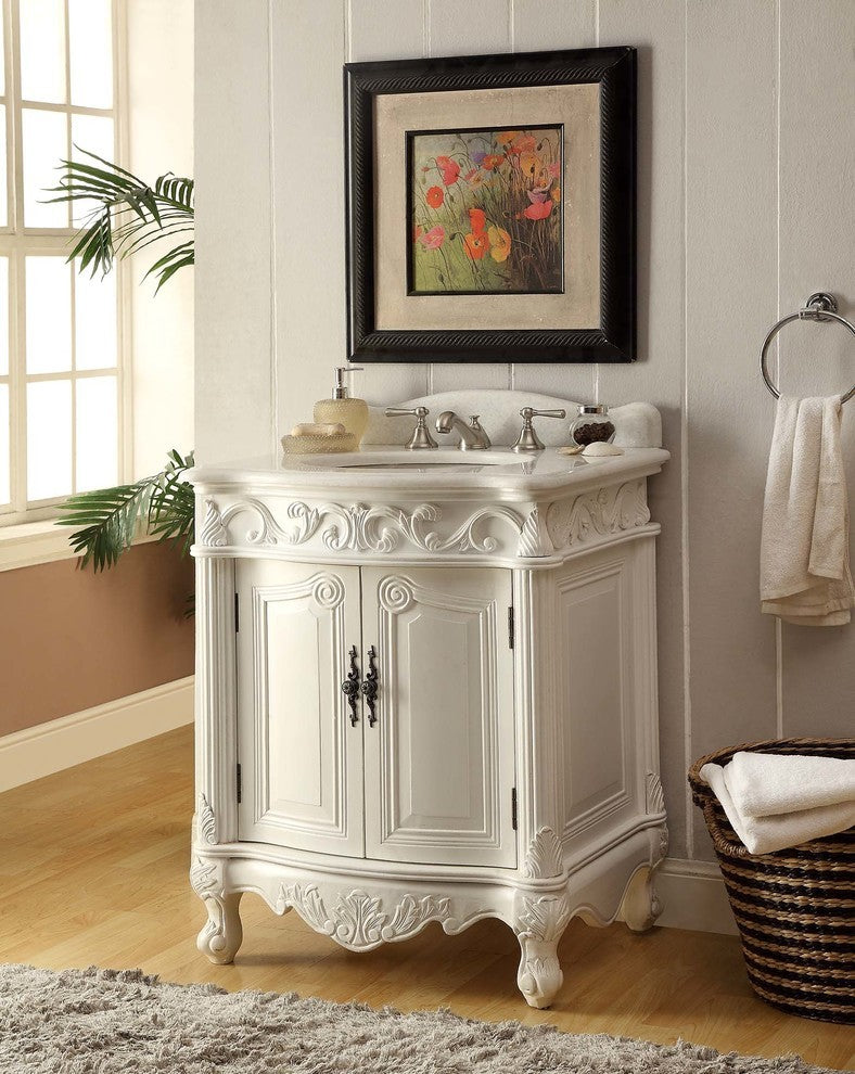 27" Antique-Style White Petite Powder Hayman Bathroom Sink Vanity
