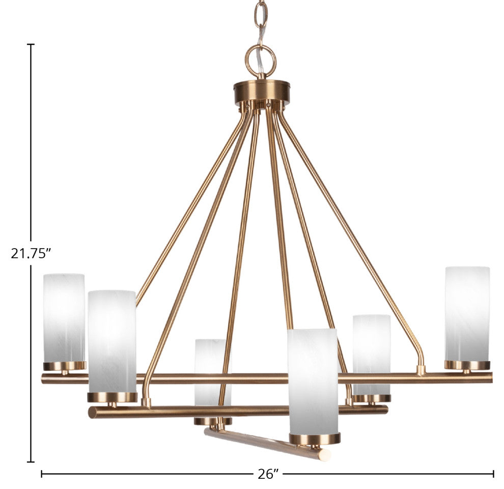 Trinity 6 Light Chandelier Shown, New Age Brass Finish, 2.5" White Marble