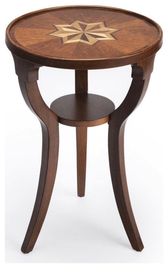 24" Brown And Olive Ash Manufactured Wood Round End Table With Shelf
