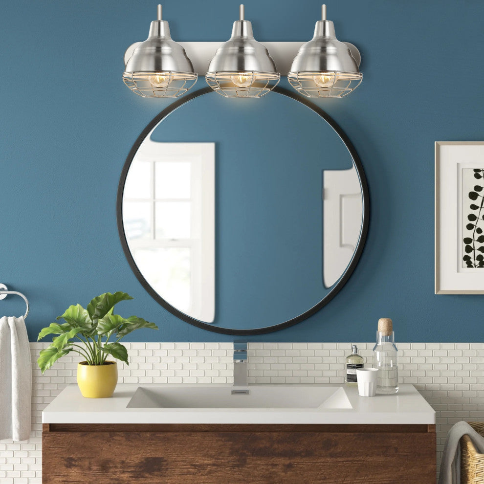 Levi 24.5" 3-Light Industrial Farmhouse Iron LED Vanity, Nickel