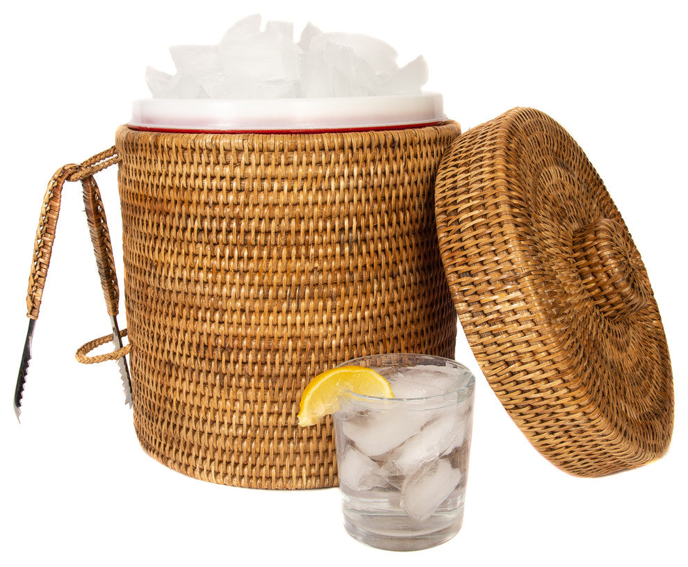 Artifacts Rattan™ Ice Bucket With Tongs, Honey Brown, Medium