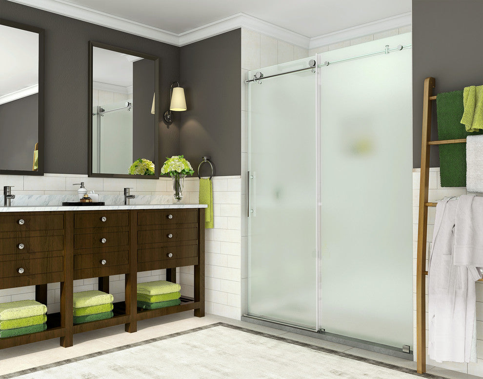Coraline 44"-48"x76" Frameless Sliding Shower Door With Frosted Glass