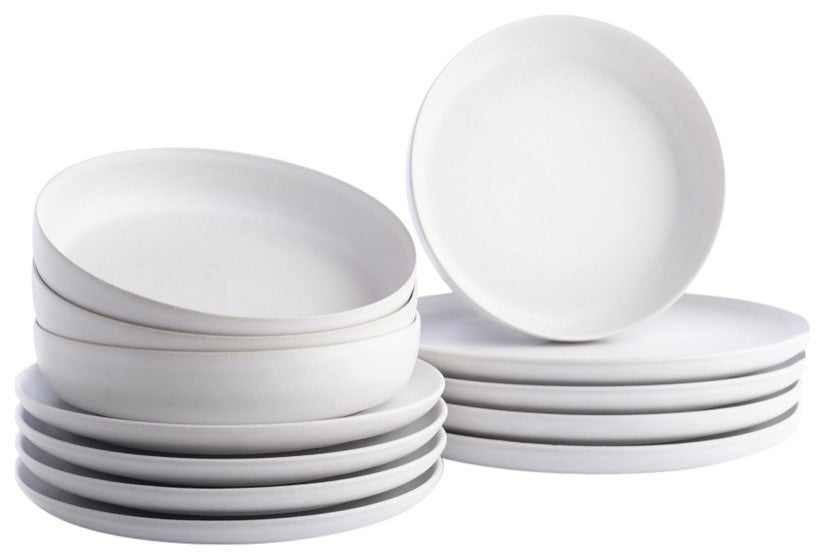Porto by Stone Lain Macchio Stoneware Dinnerware Set, White Matte, 12-Piece