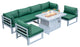 LeisureMod Chelsea 7-Piece Gray Patio Sectional With Fire Pit Table, Green