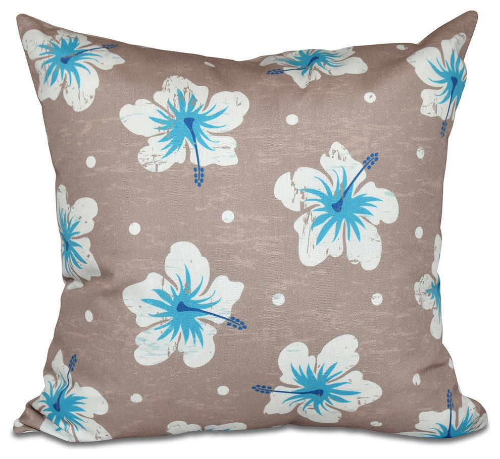 Hibiscus Blooms, Floral Print Pillow, Beige And Taupe, 26"x26"