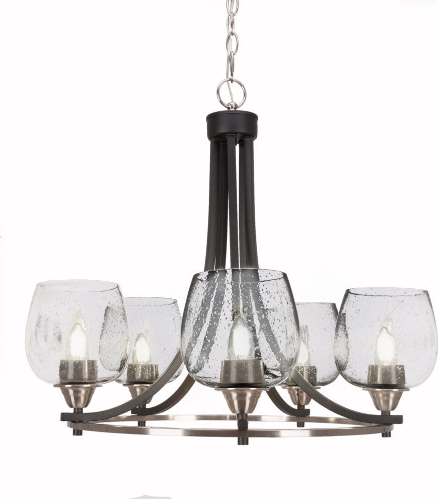 Paramount 5-Light Chandelier, Matte Black & Brushed Nickel, 6" Clear Bubble