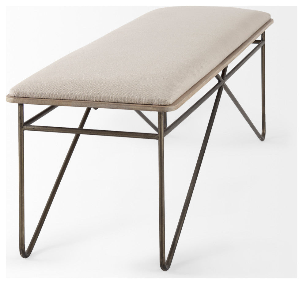 Camille 55.5Lx16.0Wx17.0H Cream Fabric Seat With Metal Frame Bench