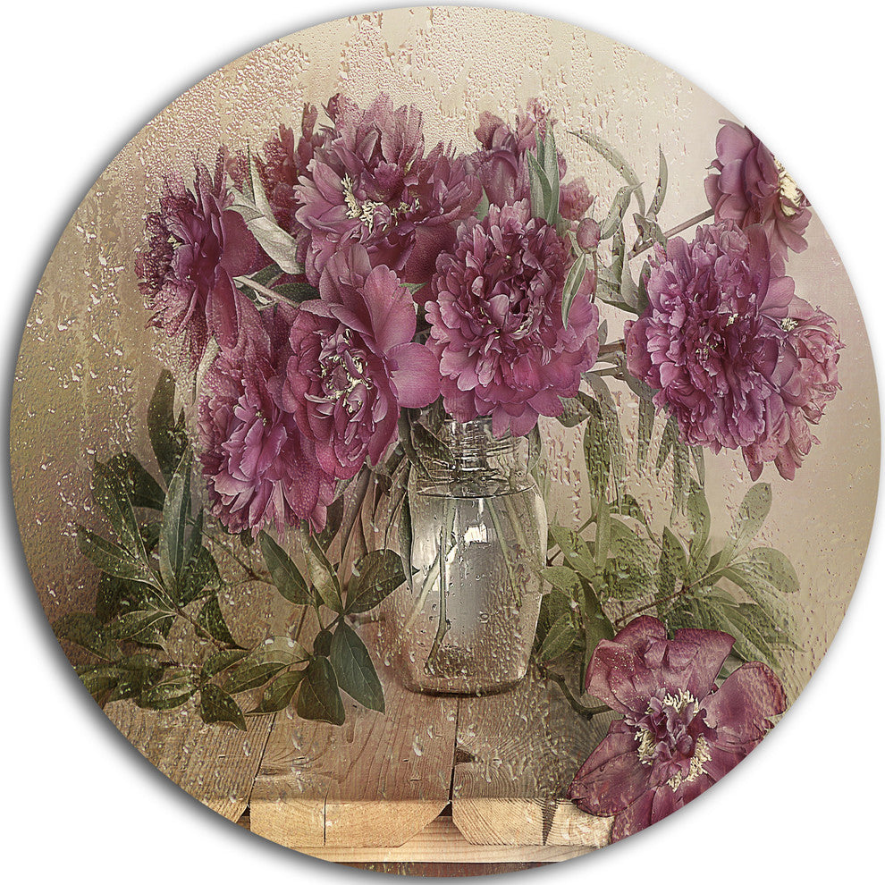 Bouquet Of Pink Peonies, Floral Large Disc Metal Wall Art, 11"