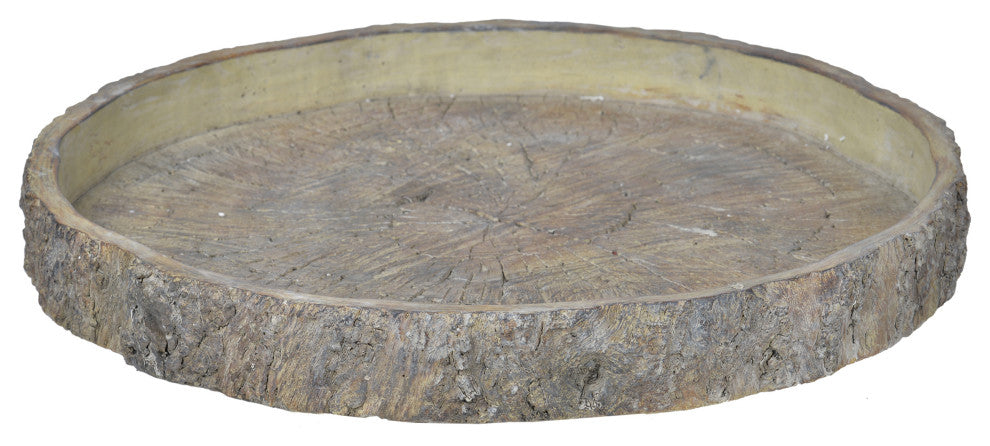 Benzara BM200905 Decorative Cemented Log Plate With Distressed Details, Gray