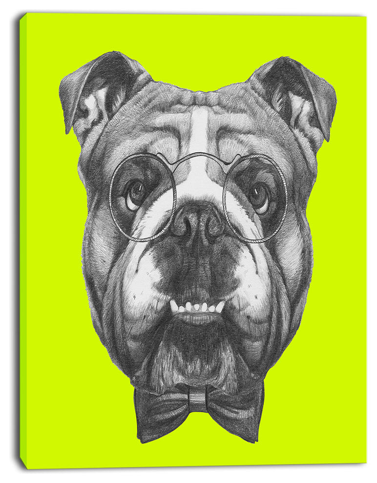 English Bulldog with Bow Tie, Contemporary Animal Art Canvas, 30"x40"