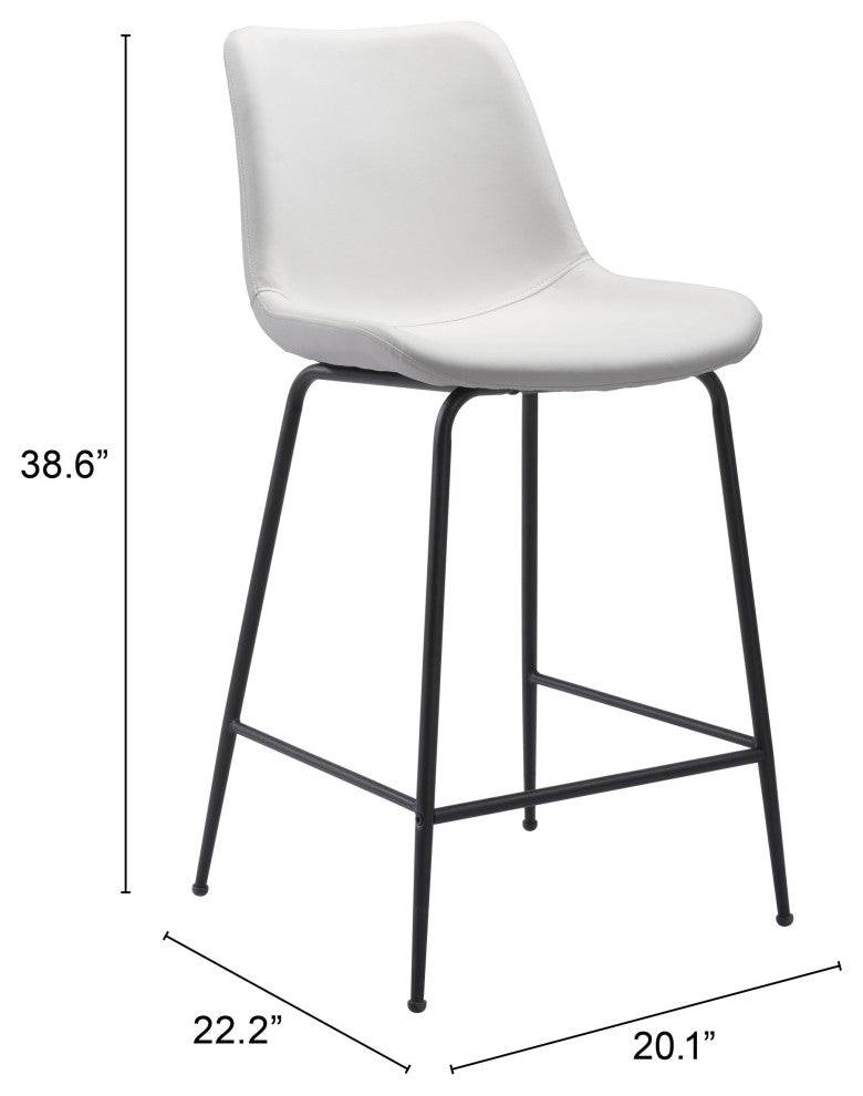 Counter Stool Chair, Faux Vinyl Leather, Steel, White, Black, Mid Century Cafe
