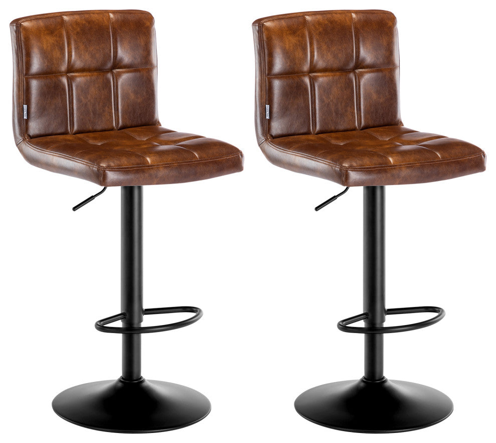Set of 2 Armless Tufted Swivel Bar Stools, Yellowish Brown-Pu