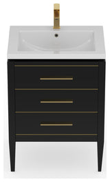 Celios Bathroom Vanity, Black with Brass Trim, 24", Single Sink, Freestanding