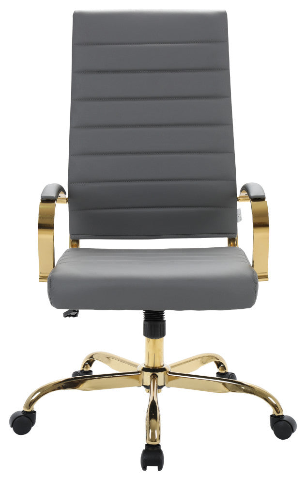 Mid-Back Leather Office Chair Adjustable Height Swivel  Conference Chair, Gray