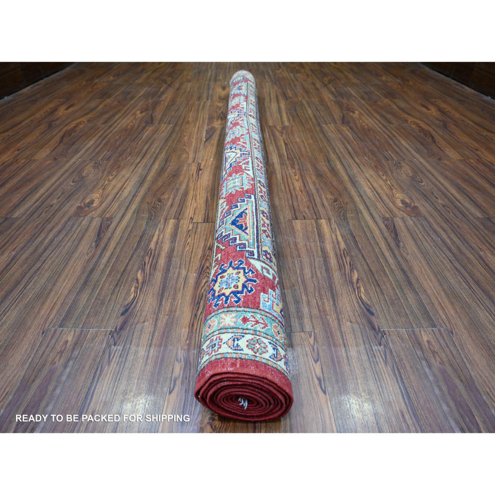 Upsdell Red Hand Knotted Afghan Super Kazak Soft Wool Oriental Rug, 7'x9'11"