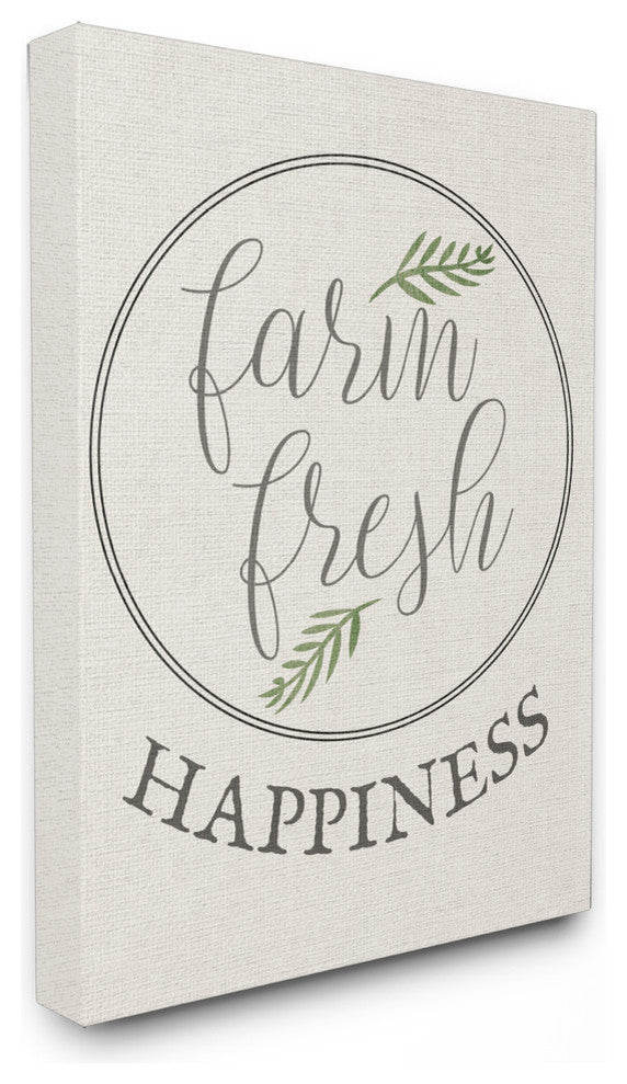 "Farm Fresh Happiness Cursive Typography" 30x40, XXL Stretched Canvas Wall Art