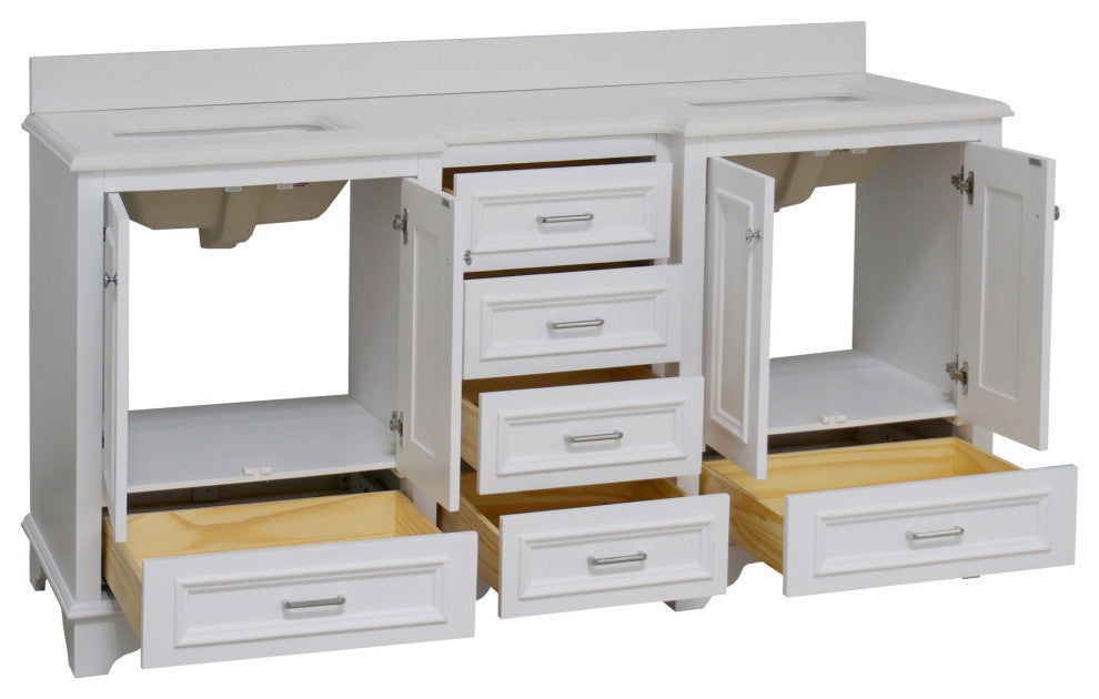 Nantucket 72" Double Bath Vanity, White, Quartz