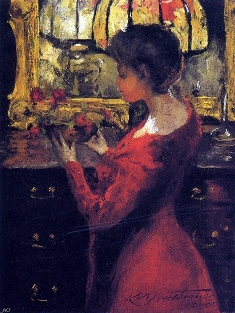 Charles Webster Hawthorne Crimson Roses, 21"x28" Wall Decal Print
