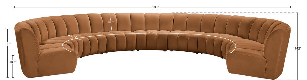 Infinity Channel Tufted Velvet Modular Chair, Saddle, 9 Piece