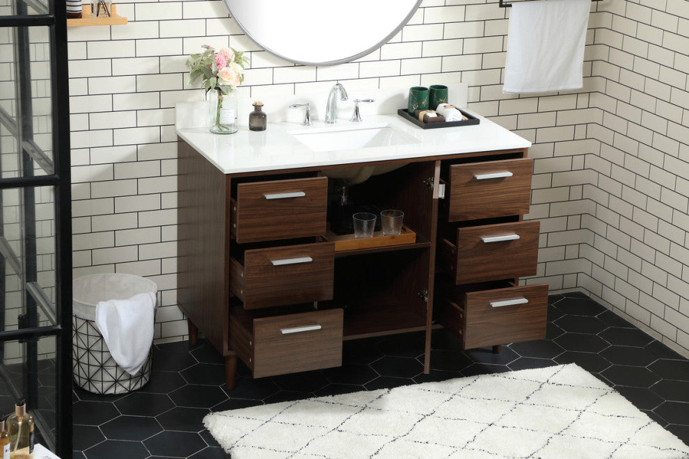 Home Living Modern Natural Oak-Light Bathroom Vanity, Walnut, 48"