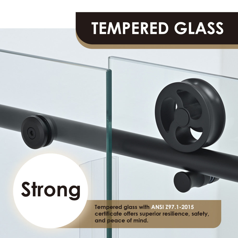 Gareth 60"Wx78"H Single Sliding Frameless Shower Door in Matte Black