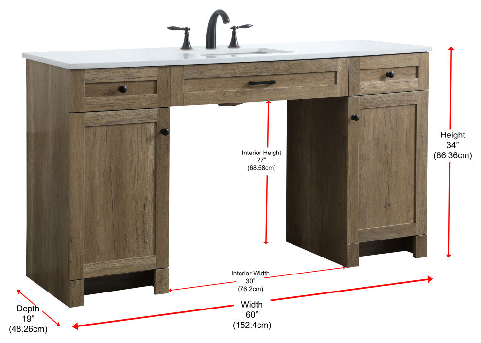 60" ADA Compliant Bathroom Vanity, Natural Oak