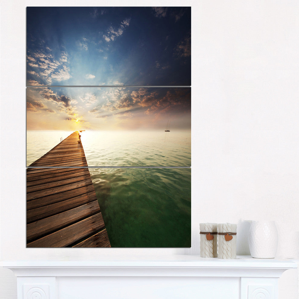 "Wooden Boardwalk into Indefinite Sea" Metal Wall Art, 3 Panels, 28"x36"