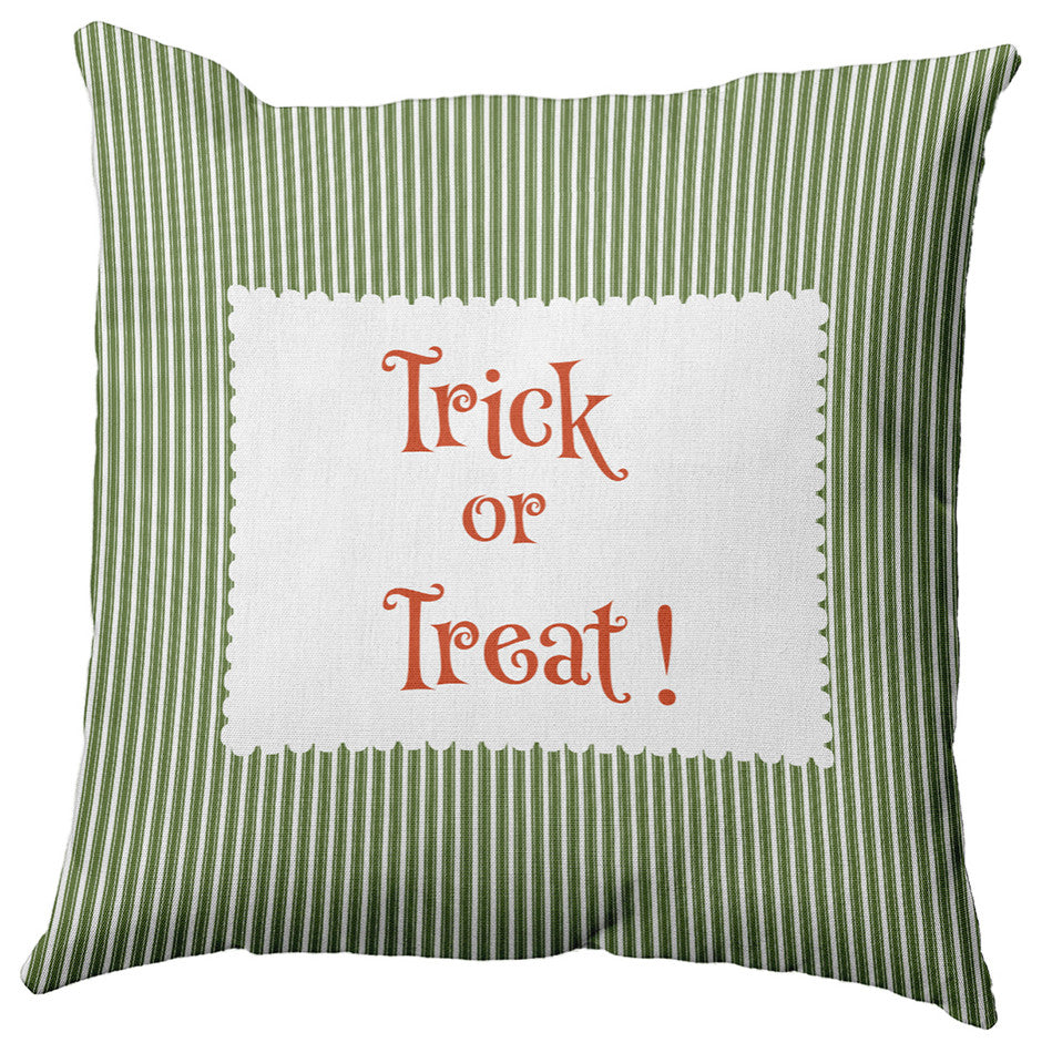 Halloween Trick or Treat Ticking Accent Pillow, Scallion, 26"x26"