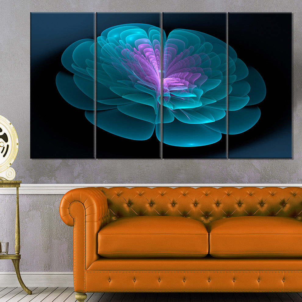 Abstract Blue Floral Fractal Background, Floral Wall Art, 48"x28", 4 Panels