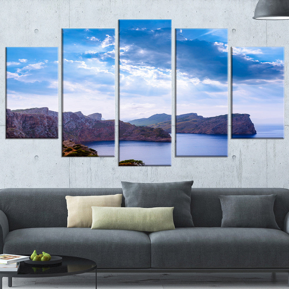 "Majorca Formentor Cape Rocks" Extra Large Seascape Art Canvas, 5Panel, 60"x32"