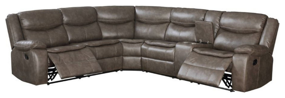 Benzara BM261708 L Shaped Sectional With Leather Match Fabric & Recliner, Gray
