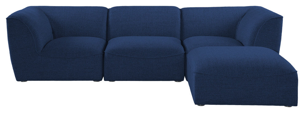 Miramar Linen Textured Fabric  4-Piece Modular L-Shaped Sectional, Navy
