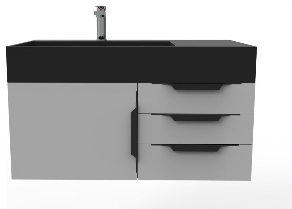 CastelloUSA Amazon 36" Wall Mount Vanity Set, Gray, Black Top, Black Handles