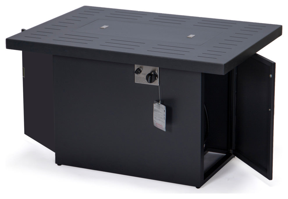 LeisureMod Chelsea Patio Modern Black Aluminum Propane Fire Pit Table Black