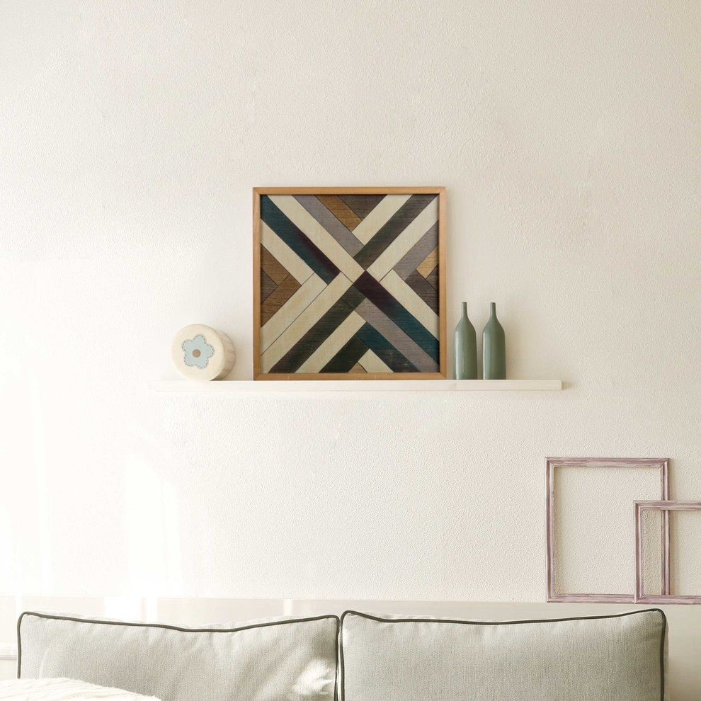 Geometric Distressed Wooden Wall Art, 14"x14", Multicolor