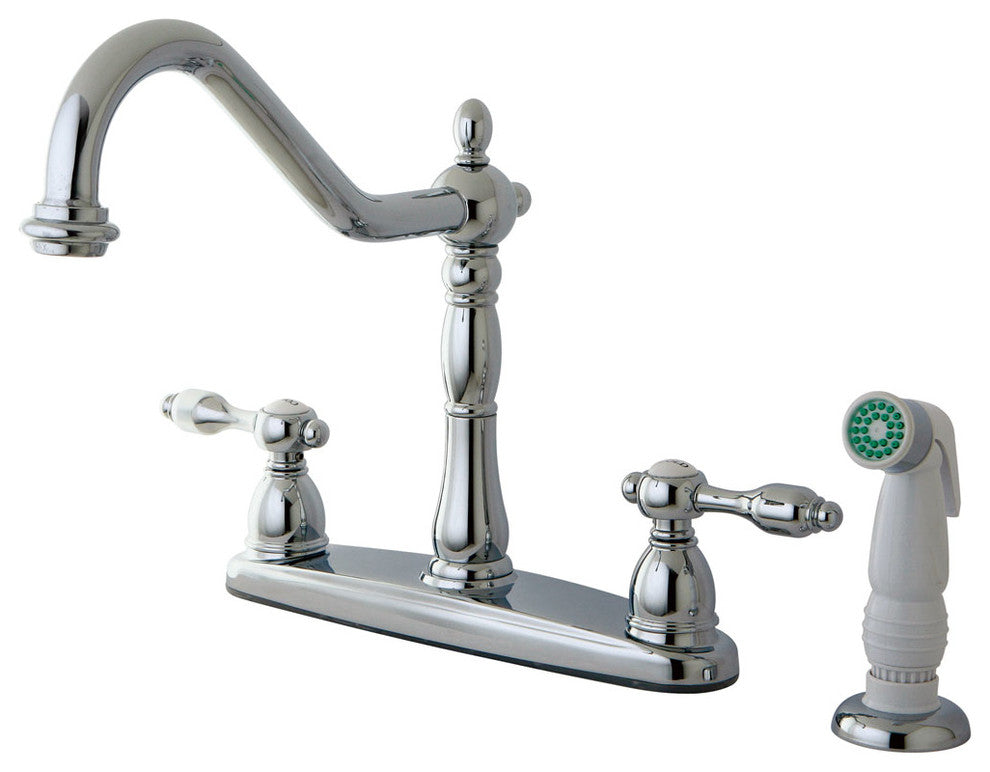 Tudor Polished Chrome 8" Center Kitchen Faucet With Sprayer KB1751TAL