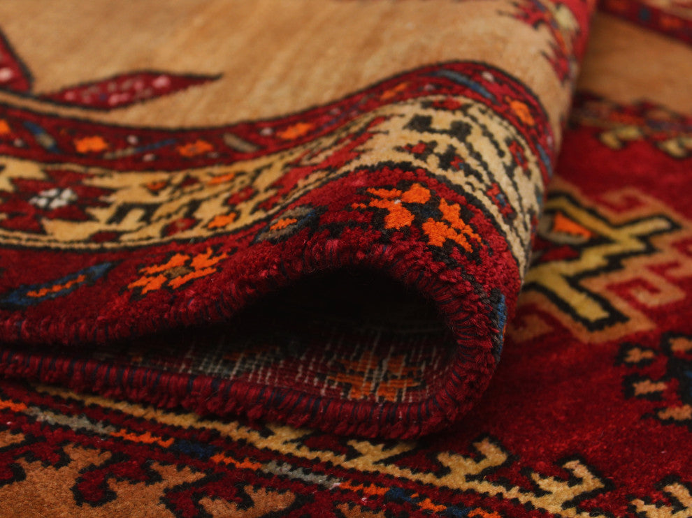 Semi Antique Huri Brown/Red Runner, 3'5x9'6