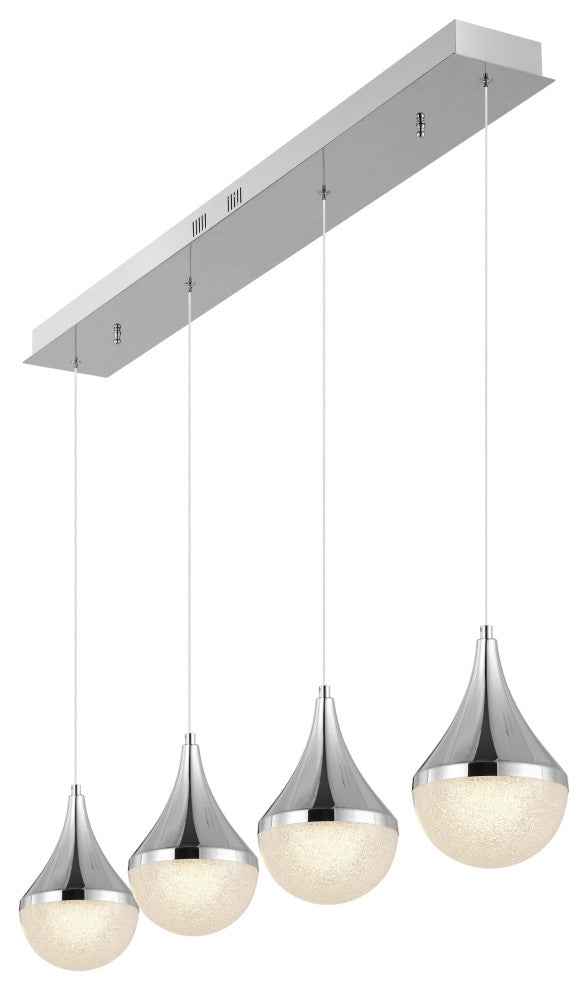 Elyse Teardrop 3-Light Iron/Acrylic Linear Pendant, Chrome/White, Width: 47"