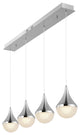 Elyse Teardrop 3-Light Iron/Acrylic Linear Pendant, Chrome/White, Width: 47"