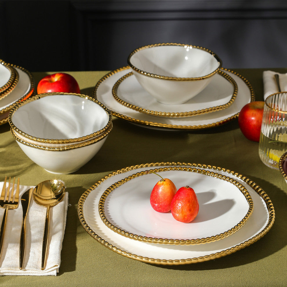 Christian Siriano Akoya Porcelain 24-Piece Dinnerware Set, White
