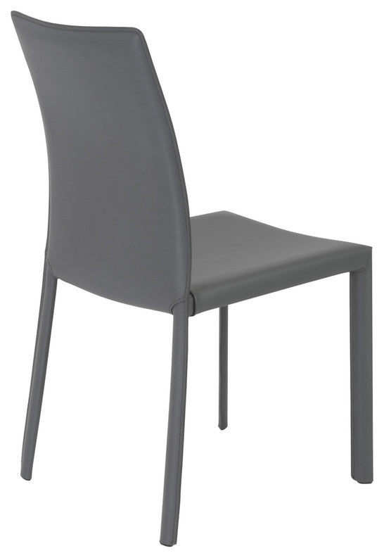Set of 2 Gray Upholstered Leather Dining Side Chairs