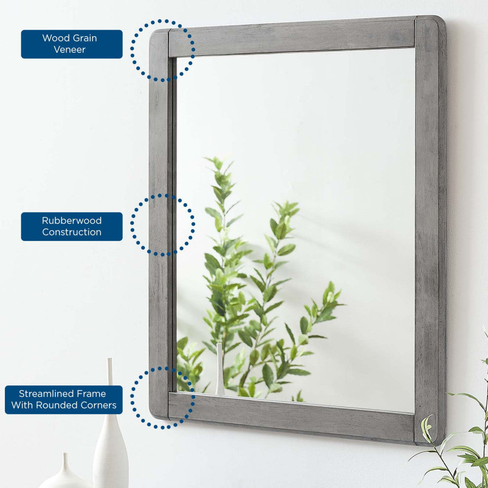 Dresser Drawer Chest Mirror Set, Wood, Gray, Modern Farmhouse Living