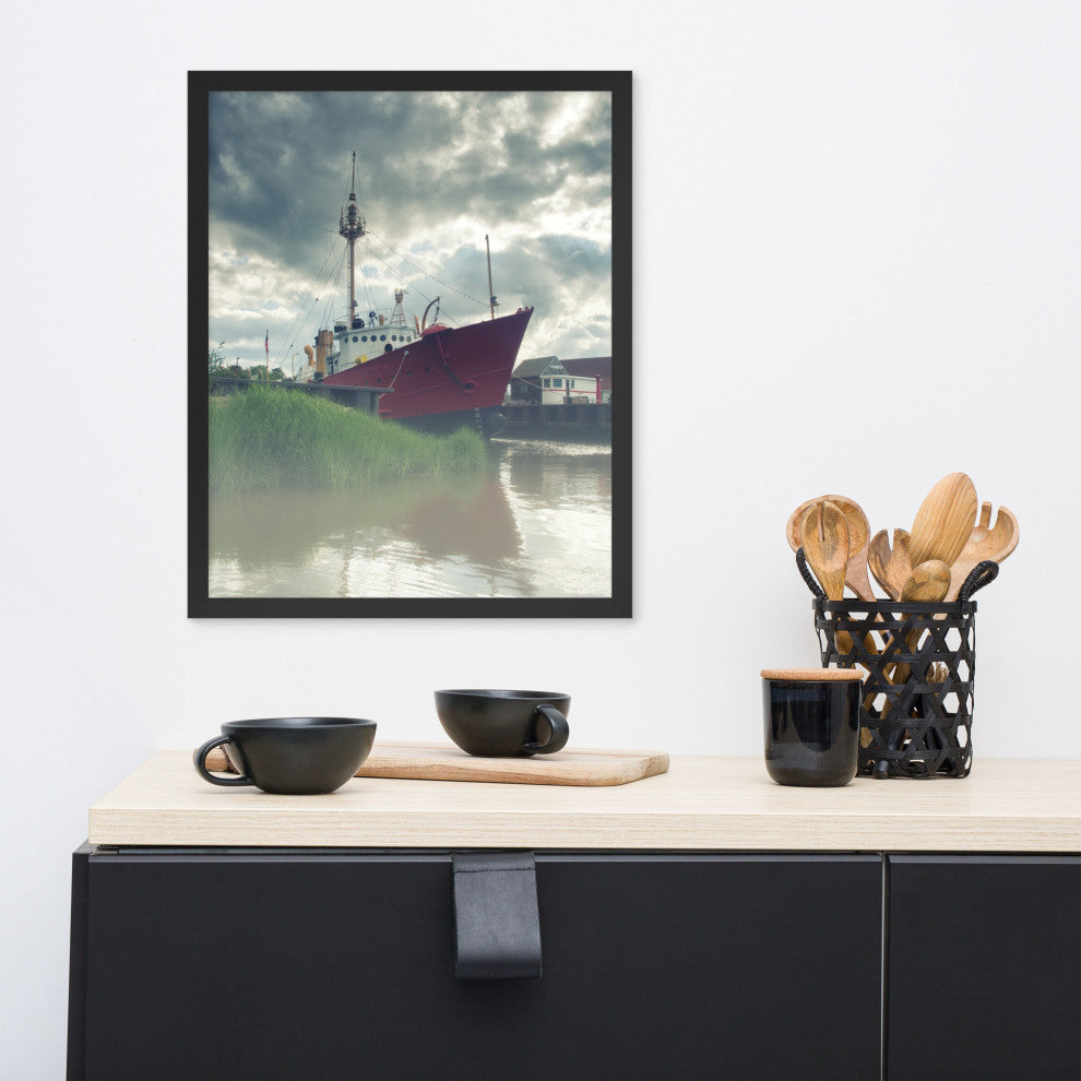 Foggy River Coastal Landscape Framed Photo Paper Wall Art Prints, Black, 16" X 20"