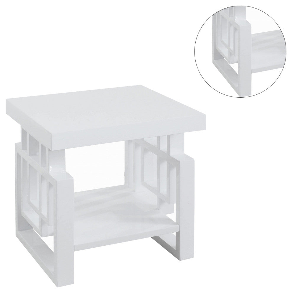 Rectangular End Table with Shelf, White