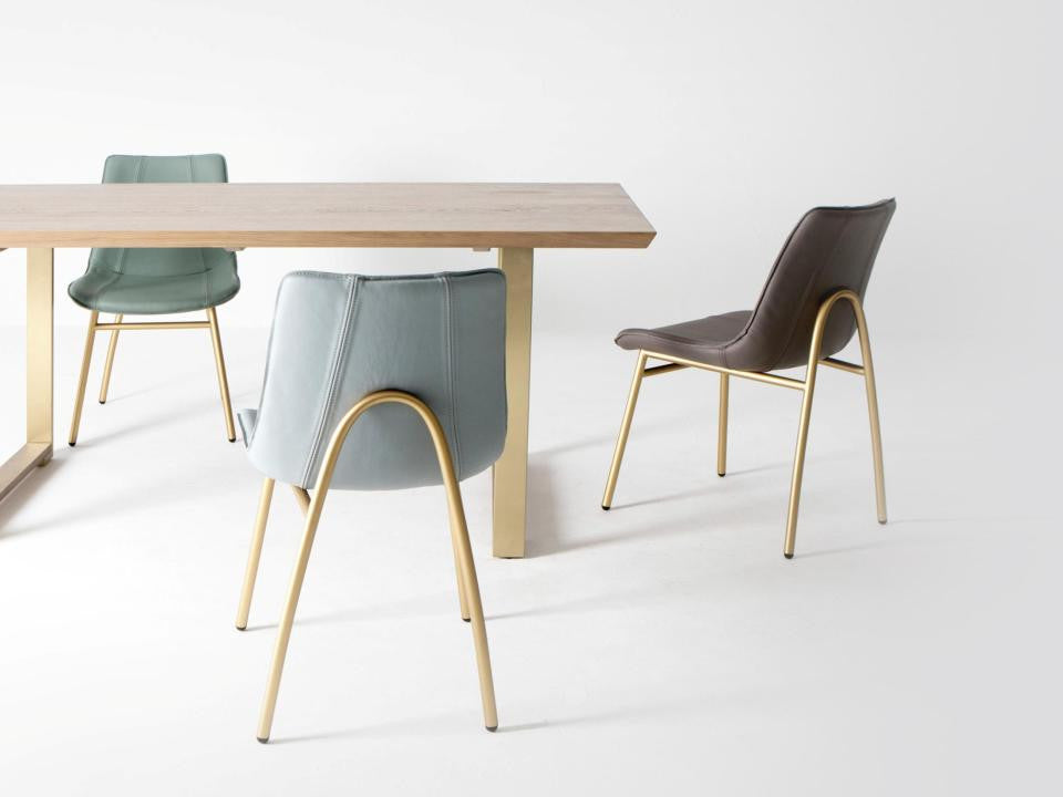 May Side Chair, Cream Ventura Leather, Brass Powder Coat